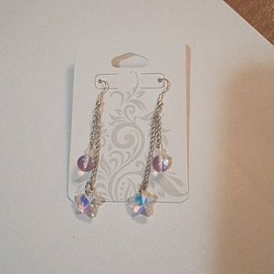 Star chain link Earrings Crystal & Glass beaded. Silver. Kyork Jewelry